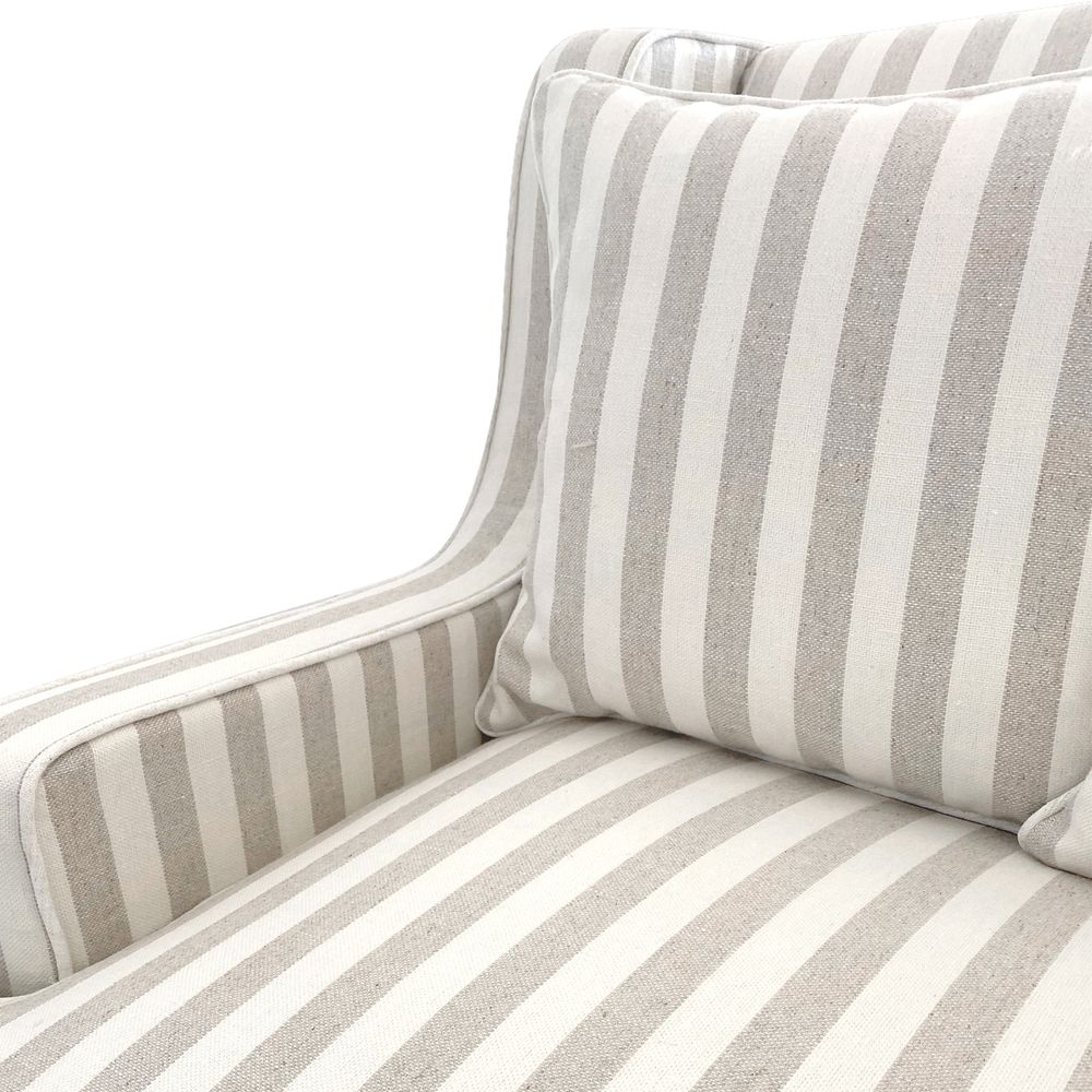 Bondi Hamptons 3 Seat Sofa Natural Stripe W/White Piping