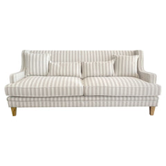 Bondi Hamptons 3 Seat Sofa Natural Stripe W/White Piping