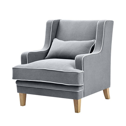 Bondi Hamptons Armchair Grey W/White Piping