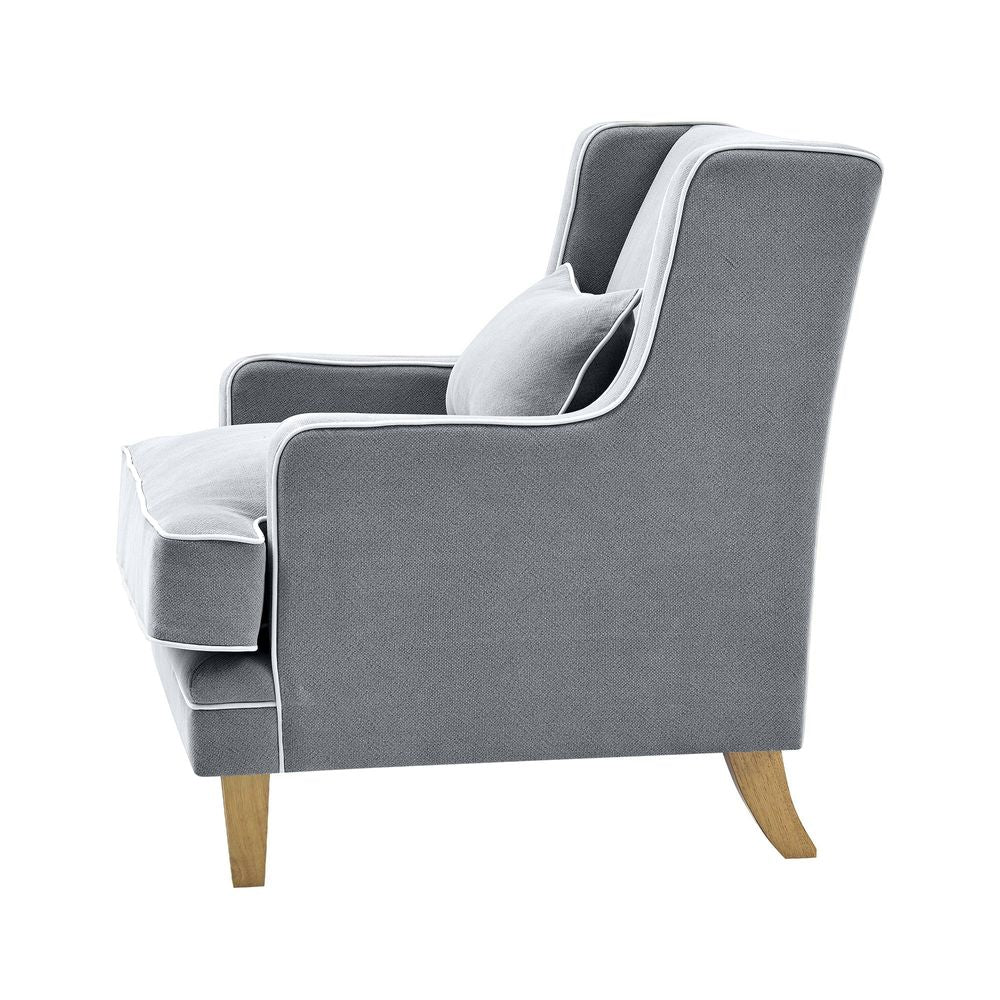 Bondi Hamptons Armchair Grey W/White Piping