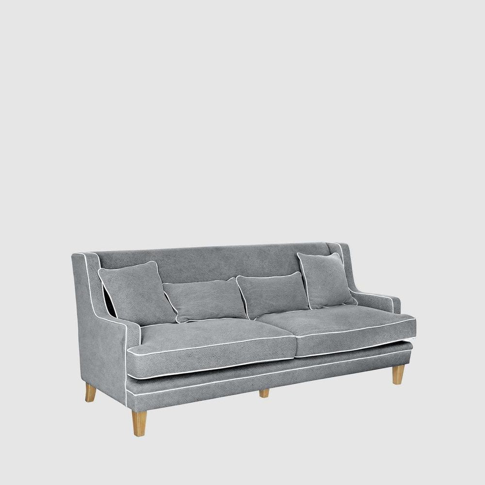 Bondi Hamptons 3 Seat Sofa Grey W/White Piping