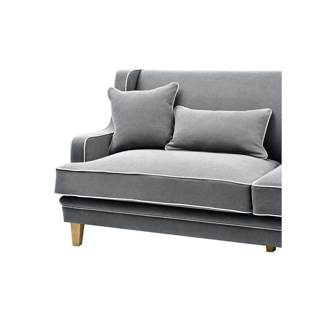 Bondi Hamptons 3 Seat Sofa Grey W/White Piping