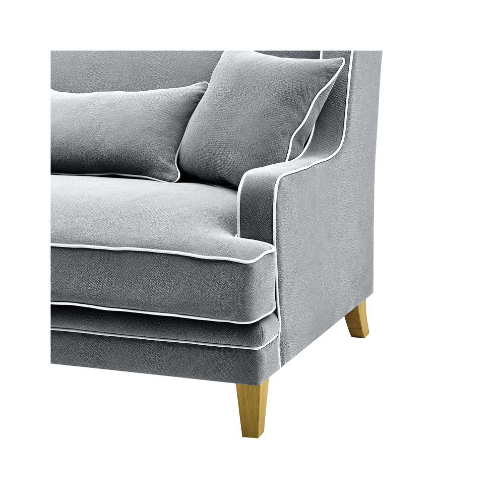 Bondi Hamptons 3 Seat Sofa Grey W/White Piping