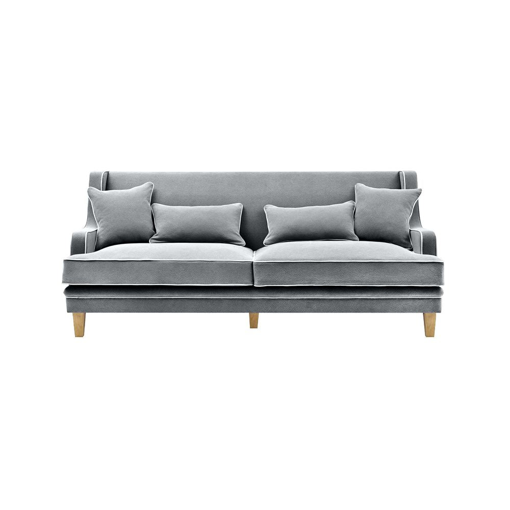 Bondi Hamptons 3 Seat Sofa Grey W/White Piping