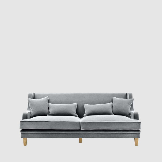 Bondi Hamptons 3 Seat Sofa Grey W/White Piping
