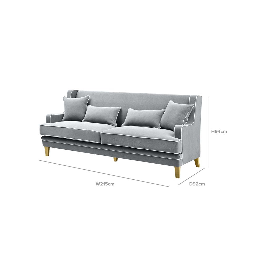 Bondi Hamptons 3 Seat Sofa Grey W/White Piping