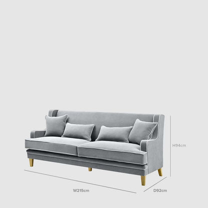 Bondi Hamptons 3 Seat Sofa Grey W/White Piping
