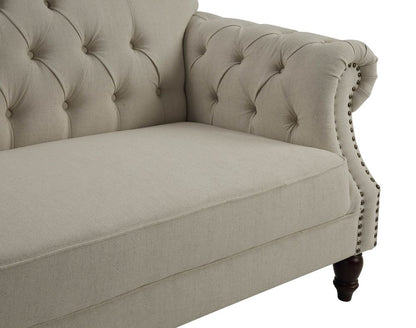 Vaucluse 3 Seat Hamptons Buttoned Sofa Beige Linen Blend