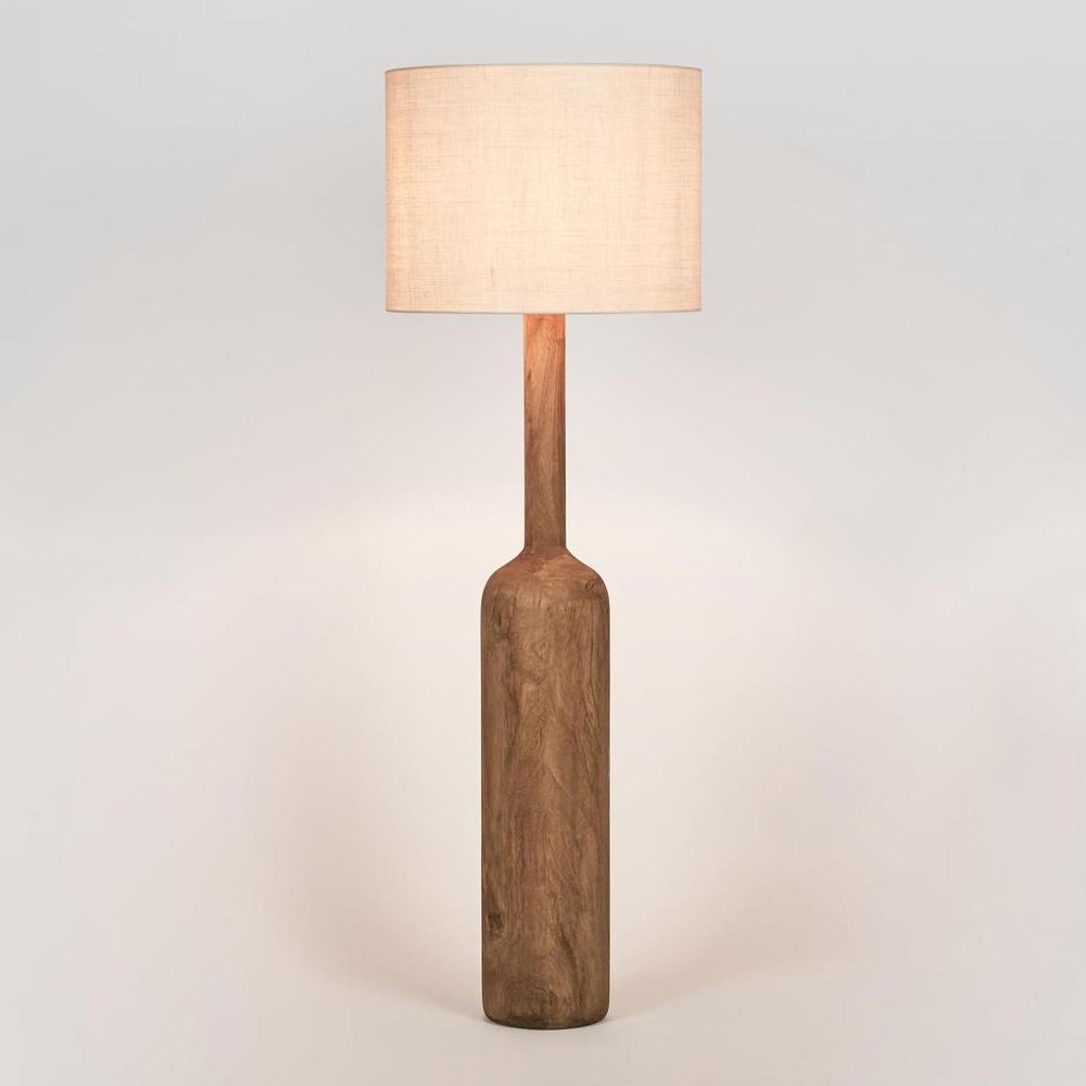 Flask Wood Floor Lamp Base Saddle With Natural Shade