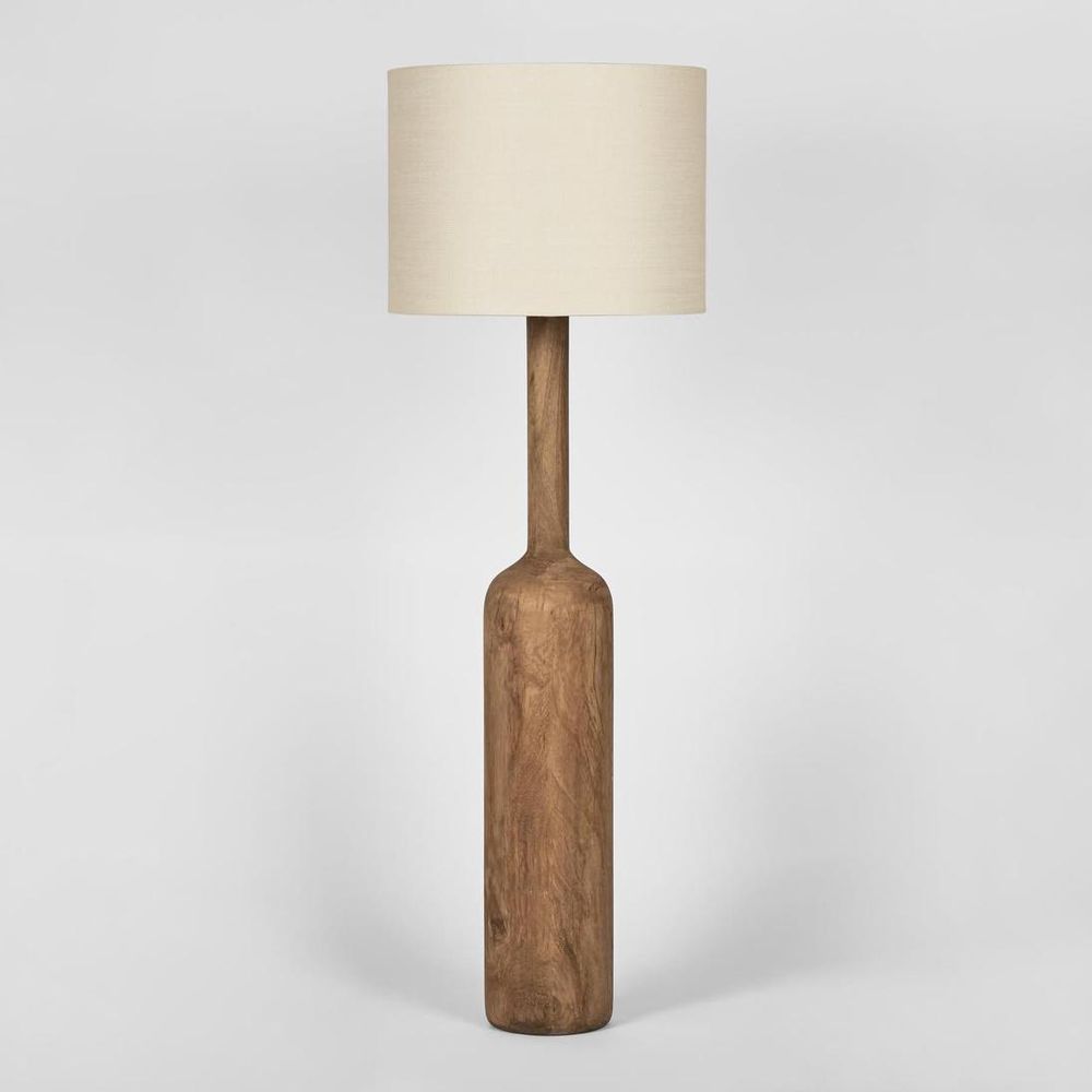 Flask Wood Floor Lamp Base Saddle With Natural Shade
