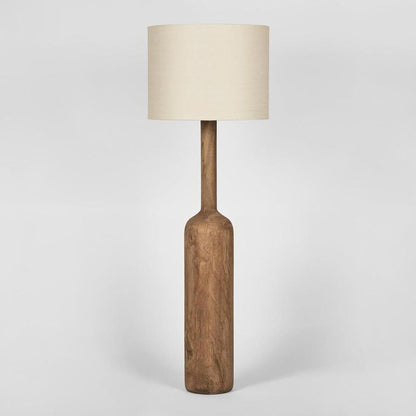 Flask Wood Floor Lamp Base Saddle With Natural Shade