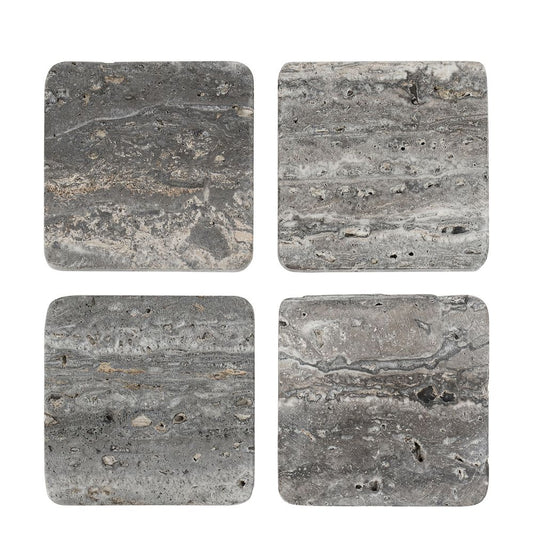 Graze Travertine Coaster Square Dark Brown