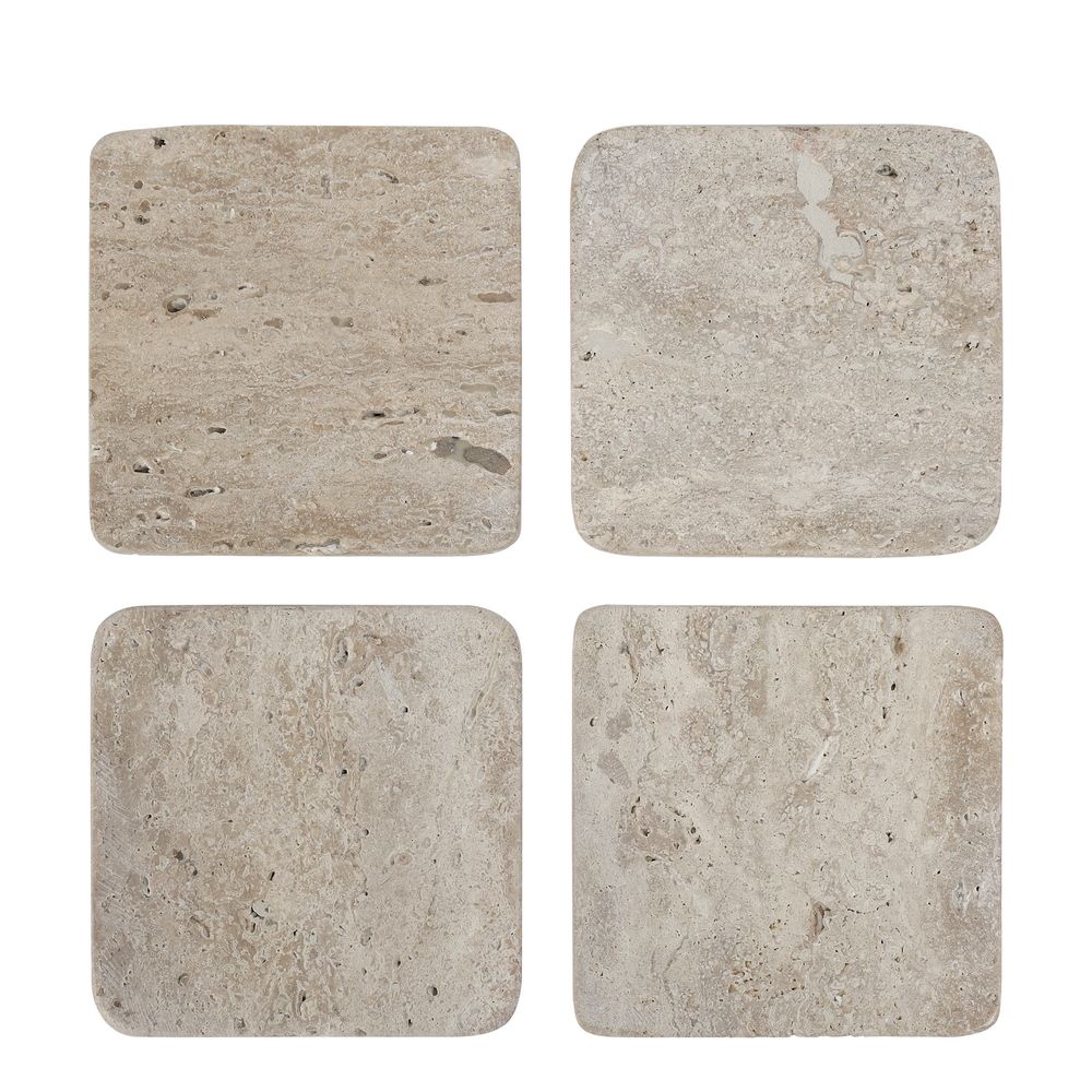 Graze Travertine Coaster Set4 Square Sand