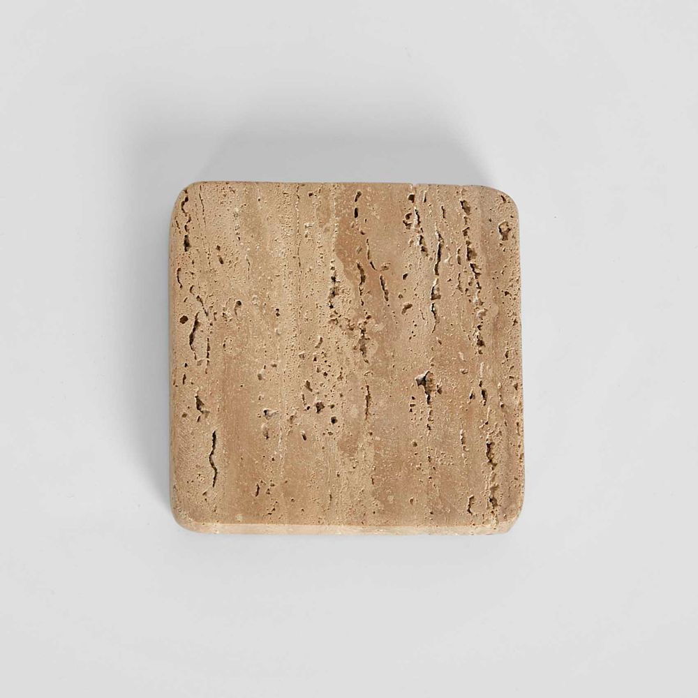 Graze Travertine Coaster Set4 Square Sand