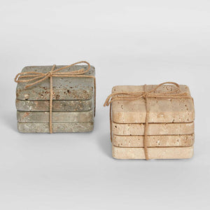 Graze Travertine Coaster Set4 Square Sand