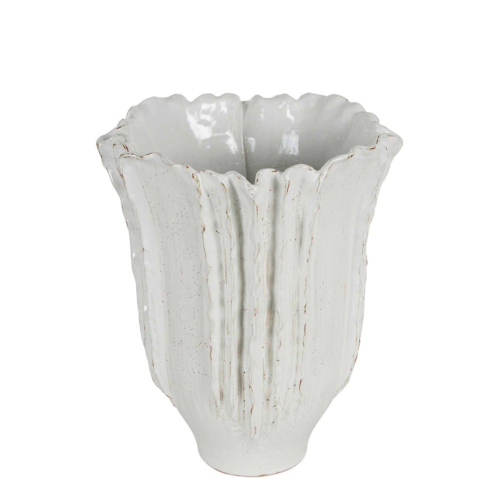 Pleated Ceramic Vase Large White