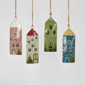 Village Enamel House Hanging Ornament Blue