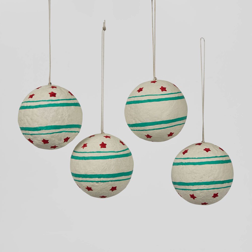 Mache Hanging Ball Ornament Red (Set Of 4)