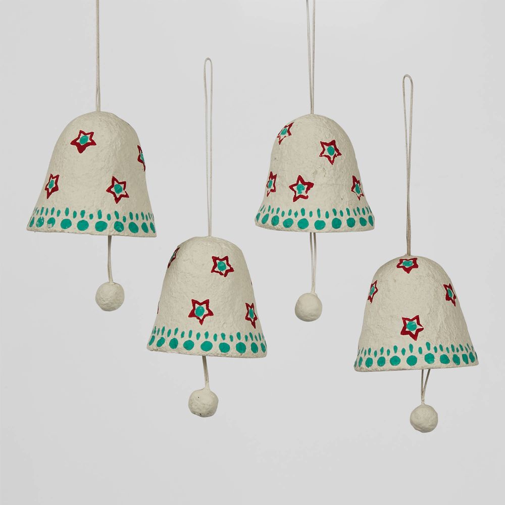 Mache Hanging Bell Ornament (Set Of 4)