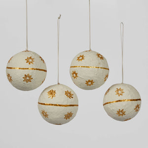 Mache Hanging Ball Ornament White (Set Of 4)