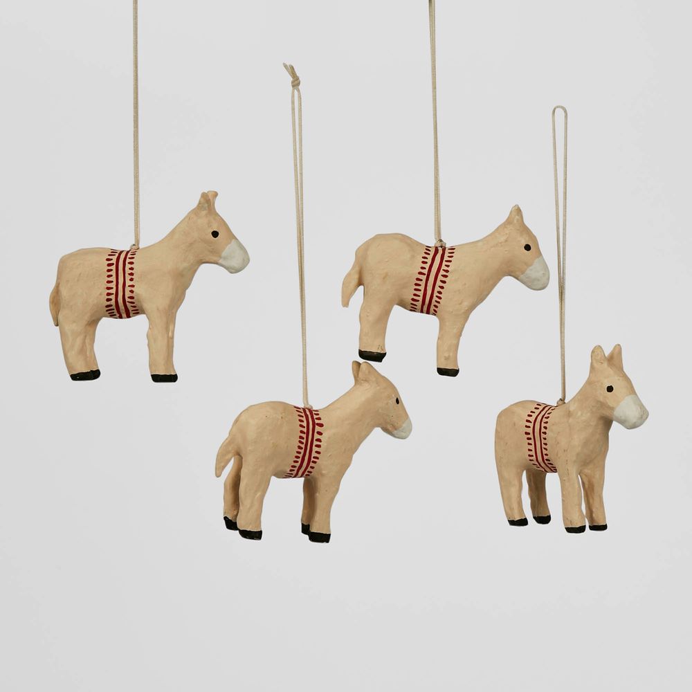 Mache Donkey Hanging Ornament (Set Of 4)