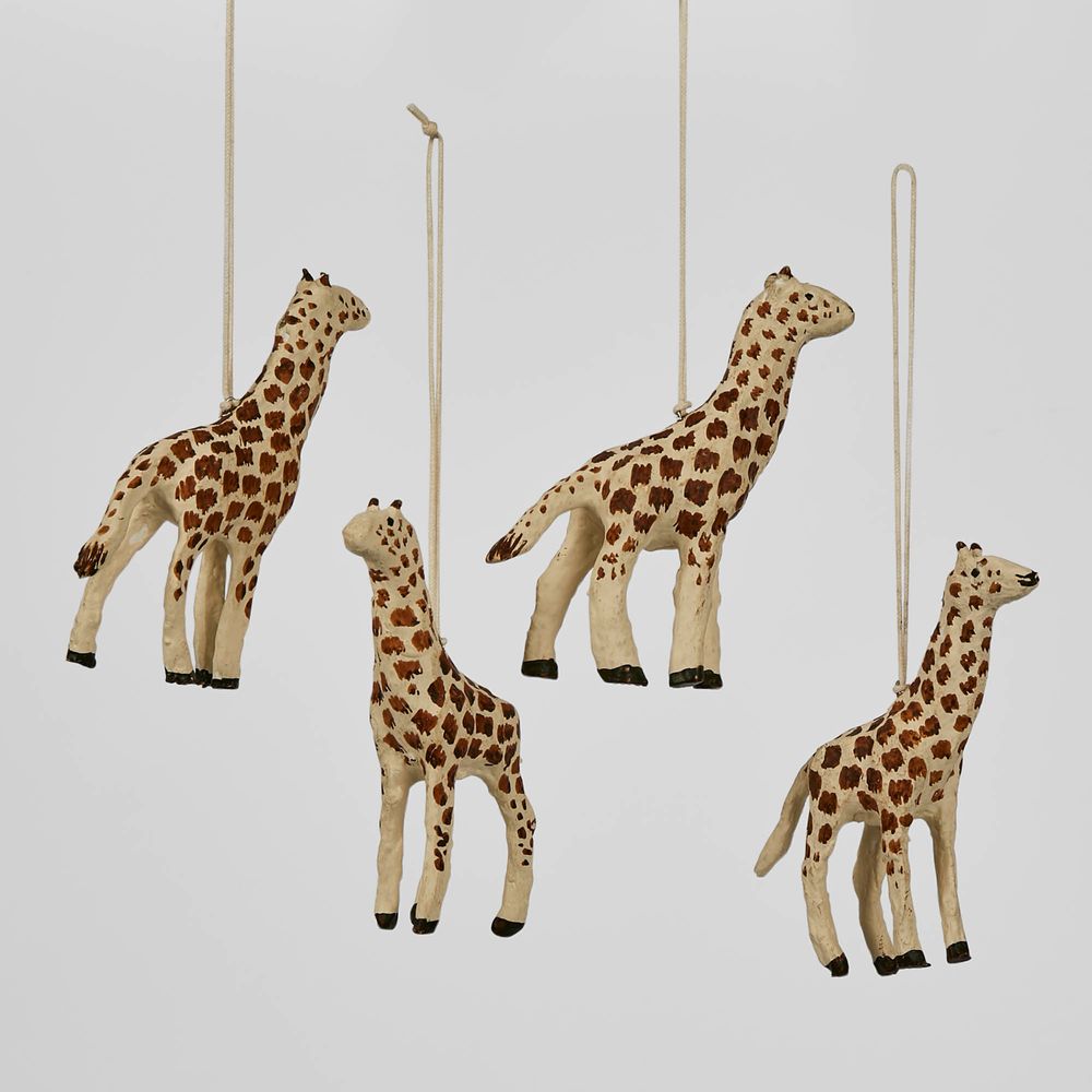 Mache Giraffe Hanging Ornament (Set Of 4)