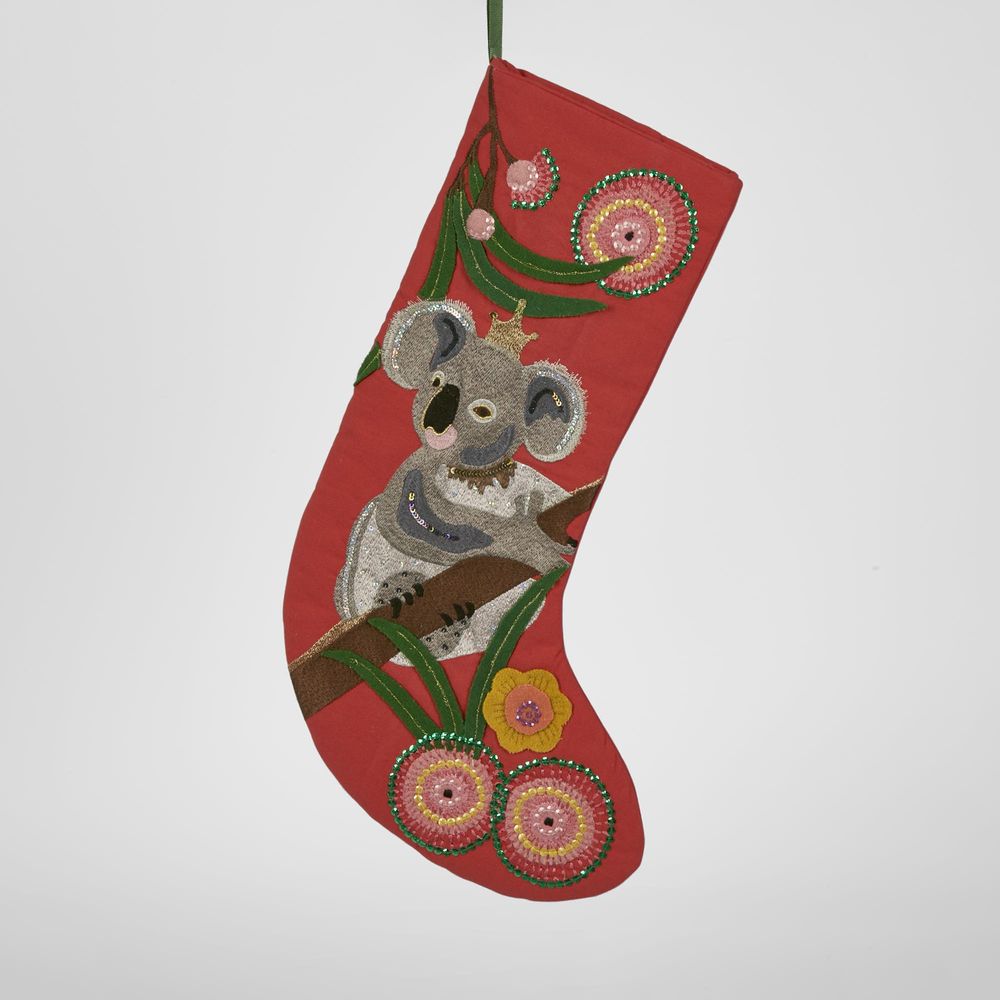 Koala Embroidered Stocking Red