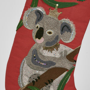 Koala Embroidered Stocking Red