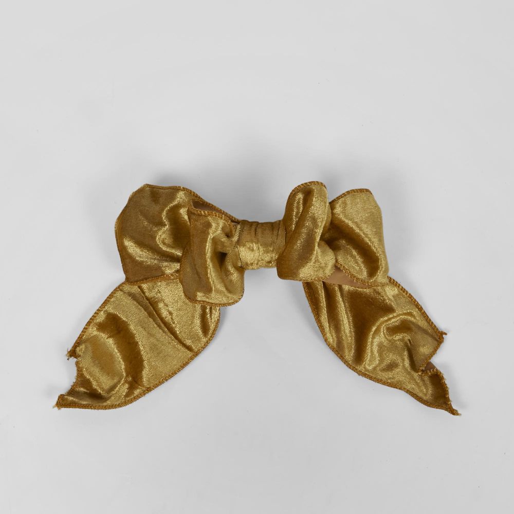 Velvet Clip On Bow Sml Gold