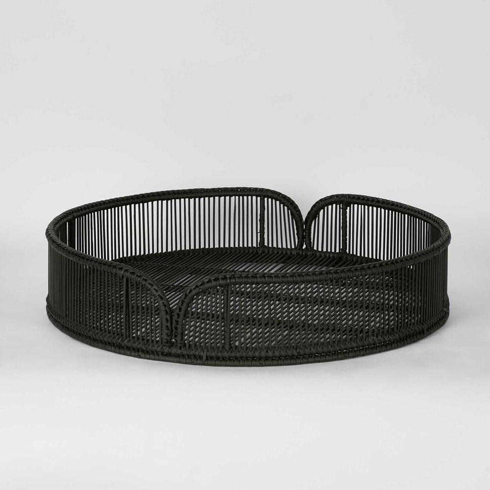 Luca Rattan Round Tray Set 2 Antique Black