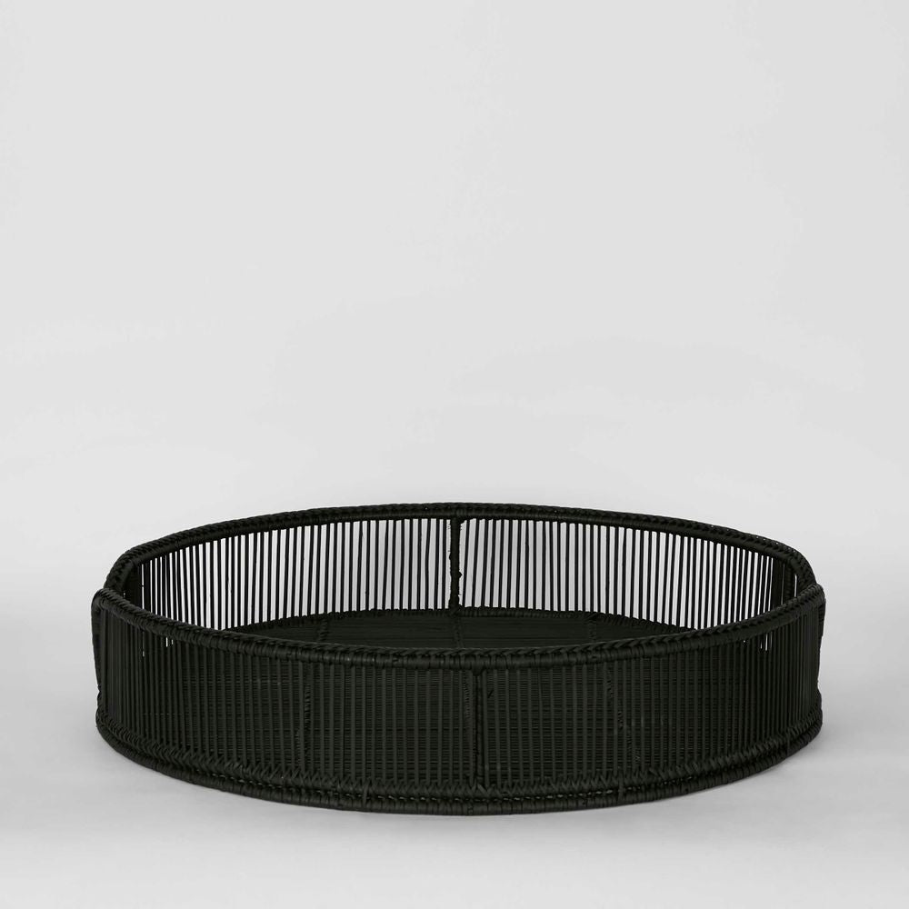 Luca Rattan Round Tray Set 2 Antique Black