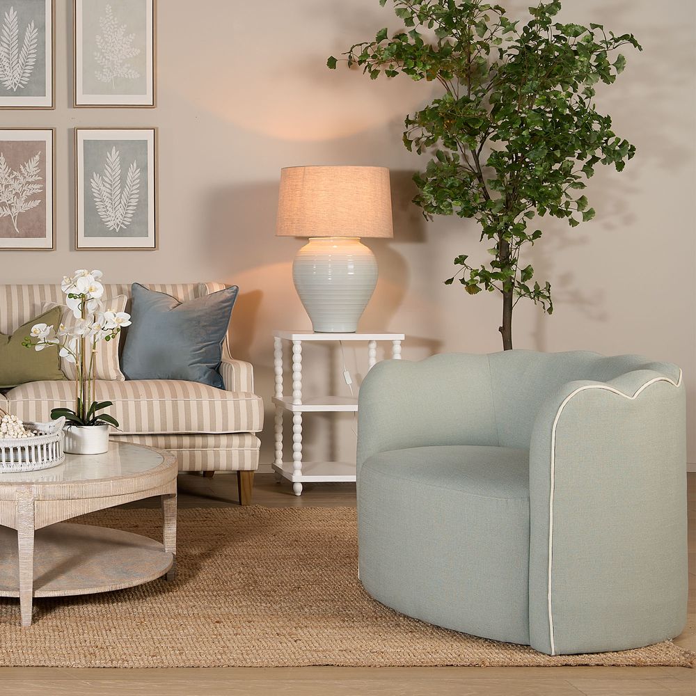 Camille Scallop Armchair Seafoam With White Piping