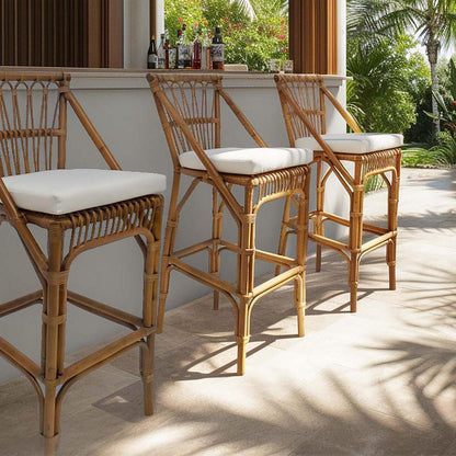 Cayman Rattan Hamptons Barstool Natural W/Cream Cushions & Footrest