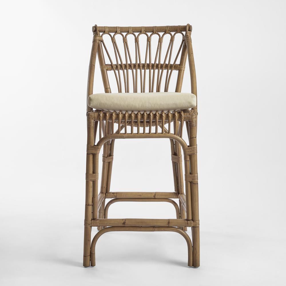 Cayman Rattan Hamptons Barstool Natural W/Cream Cushions & Footrest