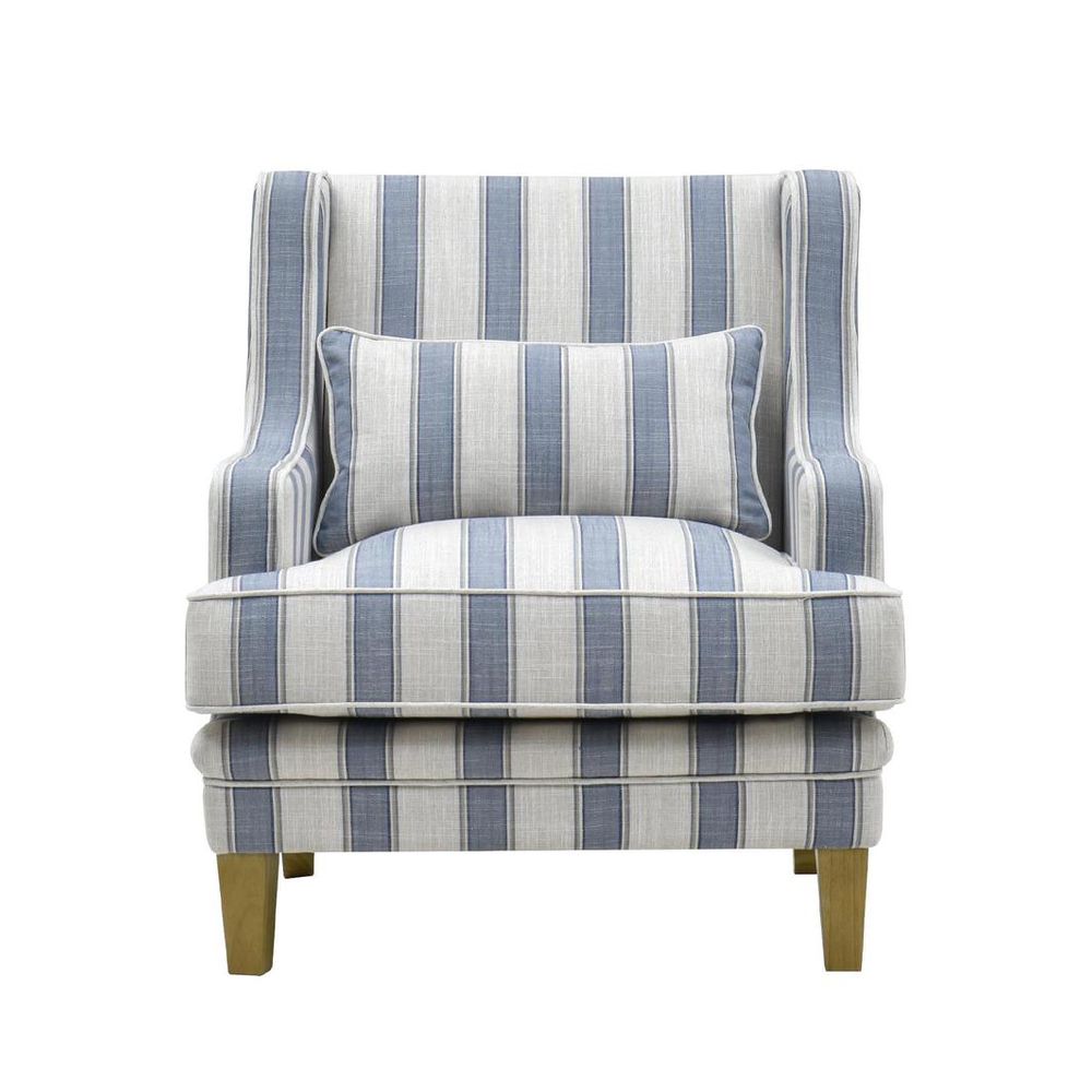 Bondi Hamptons Armchair Blue Sky Stripe W/Blue Piping