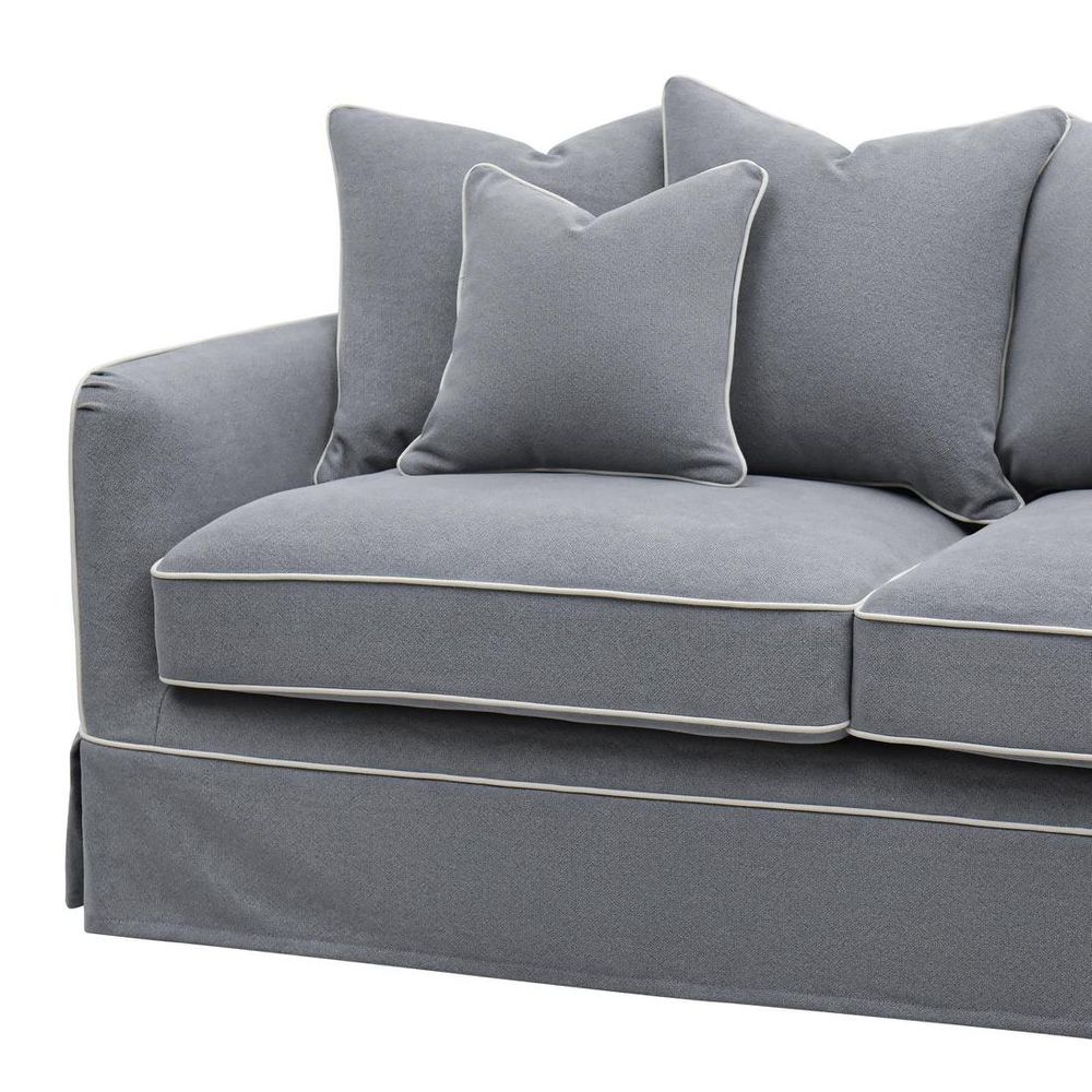 Slip Cover Only - Noosa Hamptons 2.5 Seat Sofa Grey W/White Piping