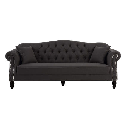 Vaucluse Buttoned 3 Seat Sofa Charcoal W/ Studs