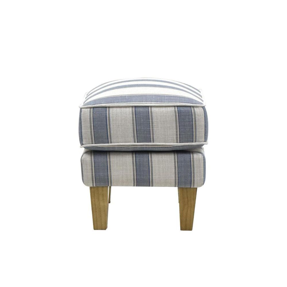 Bondi Hamptons Ottoman Blue Sky Stripe W/Blue Piping