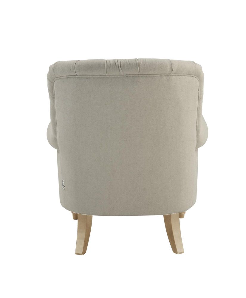 Maurice Natural Linen Blend Buttoned Armchair W/ Studs Oak Legs