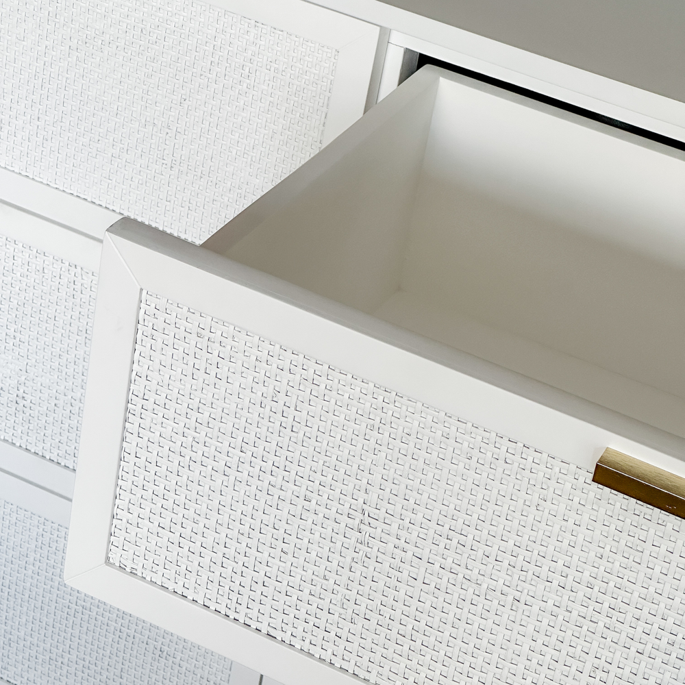 Santorini Hamptons 6 Drawer Timber/Rattan Dresser 140Cm White