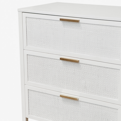 Santorini Hamptons 6 Drawer Timber/Rattan Dresser 140Cm White