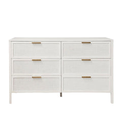 Santorini Hamptons 6 Drawer Timber/Rattan Dresser 140Cm White