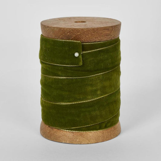 Green Velvet Ribbon With Gold Rim 10M