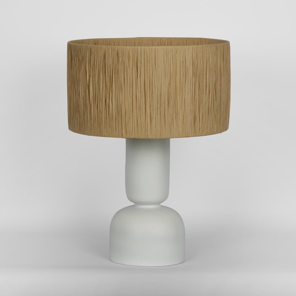 Clem Lamp Small White With Raffia Shade