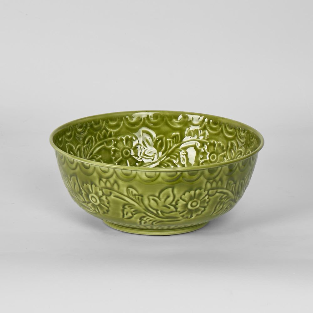 Enamel Bowl Embossed Green