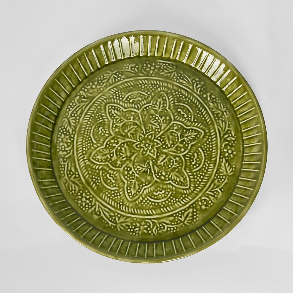 Embossed Enamel Round Tray Green