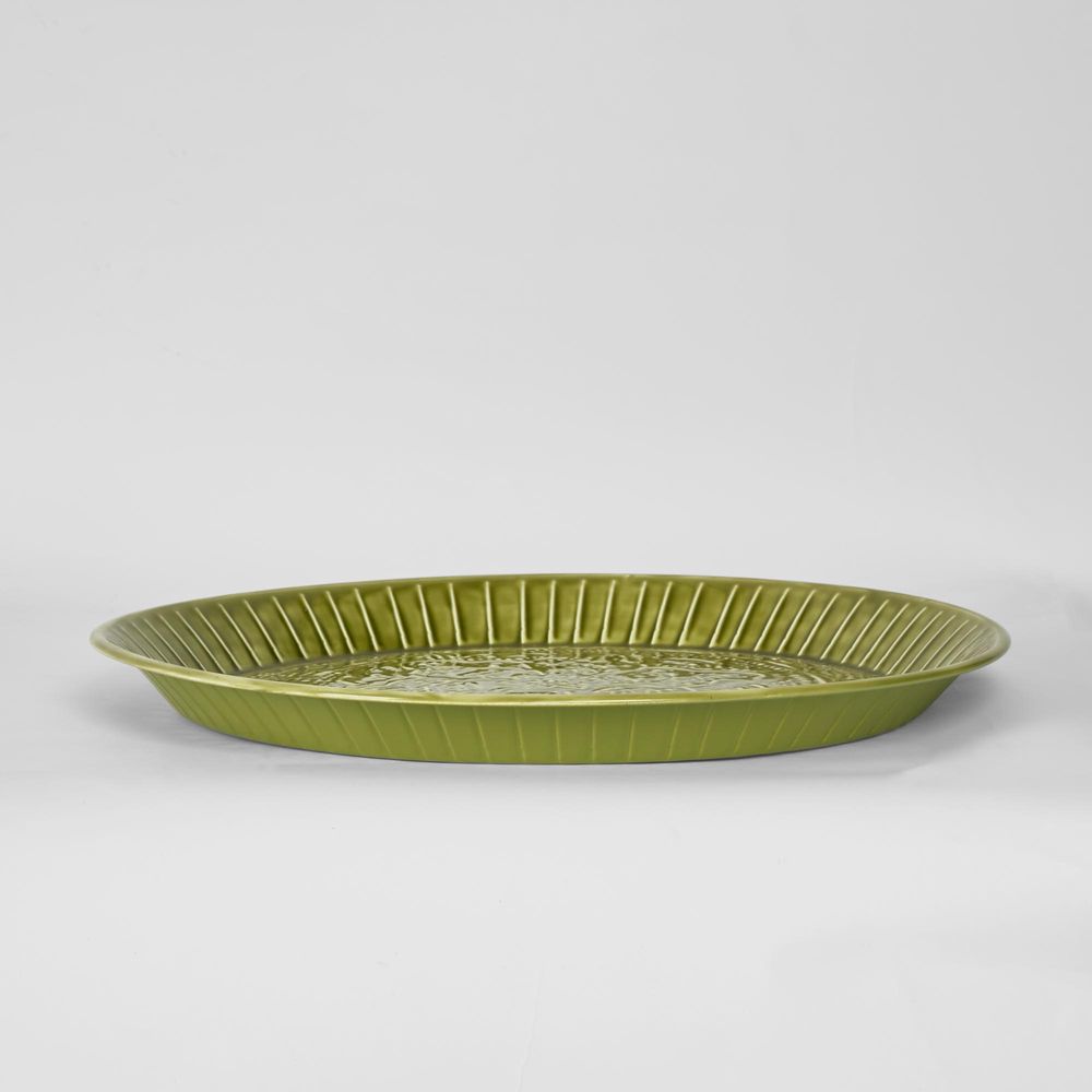 Embossed Enamel Round Tray Green