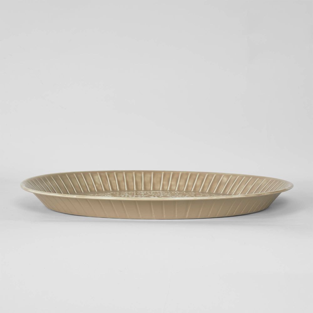 Embossed Enamel Round Tray Taupe