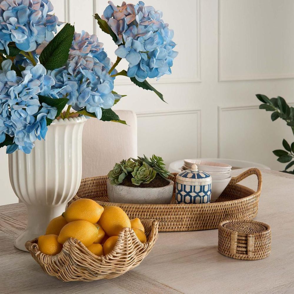 Paume Rattan Oval Serving Tray With Handles Natural