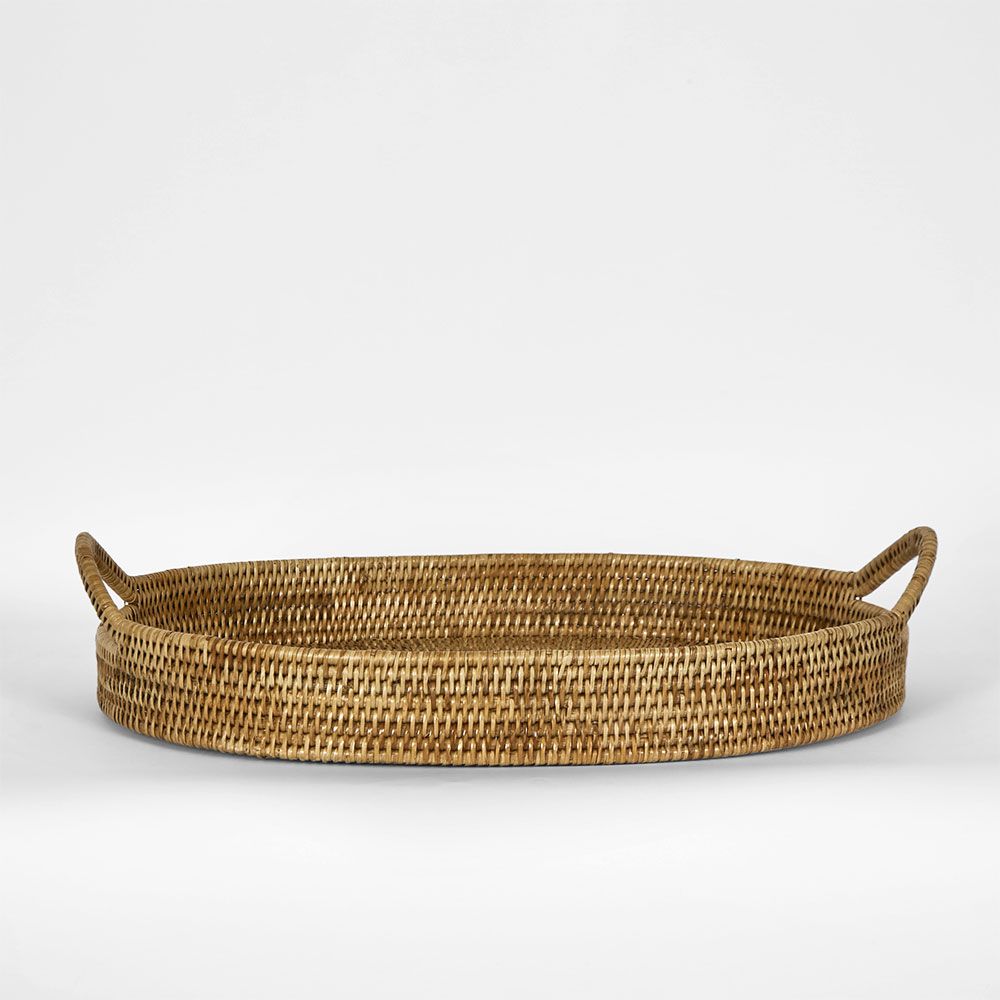 Paume Rattan Oval Serving Tray With Handles Natural